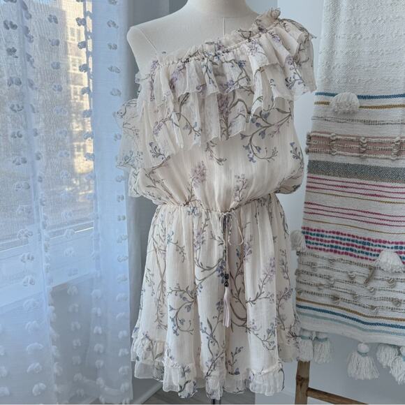 Zimmerman Beige Floral 100% Silk One Shoulder Ruffled Playsuit Women’s 3 US 10 - Picture 2 of 13